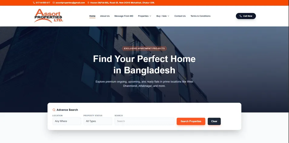 Screenshot of the Assort Properties Ltd. website homepage.