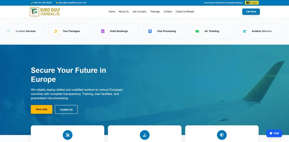 Screenshot of the Euro Gulf Overseas Ltd. website homepage.